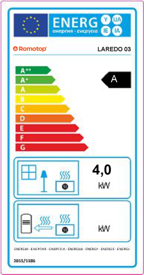 Romotop LAREDO 03 plech, krbová kamna - energetický štítek